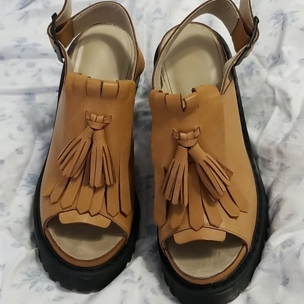 Tan Dr Marten wedges